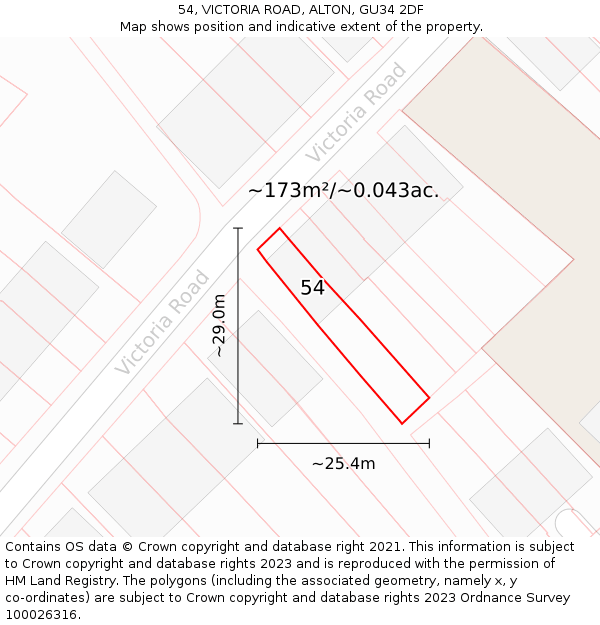 54, VICTORIA ROAD, ALTON, GU34 2DF: Plot and title map