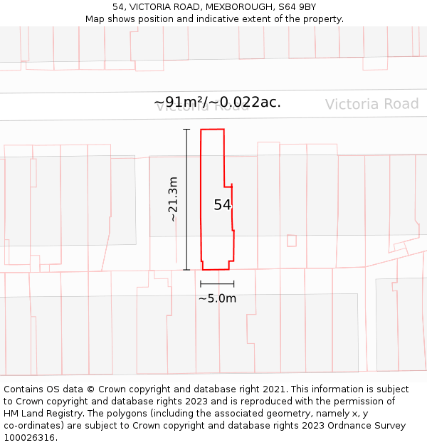 54, VICTORIA ROAD, MEXBOROUGH, S64 9BY: Plot and title map