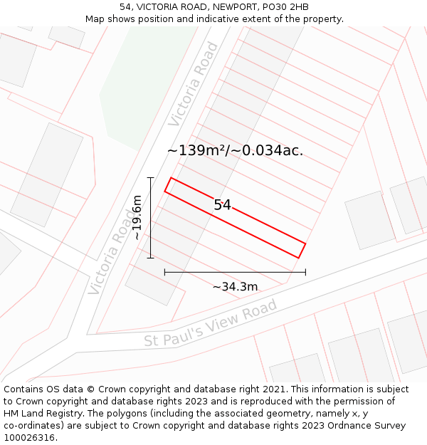 54, VICTORIA ROAD, NEWPORT, PO30 2HB: Plot and title map