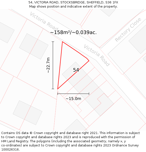 54, VICTORIA ROAD, STOCKSBRIDGE, SHEFFIELD, S36 1FX: Plot and title map