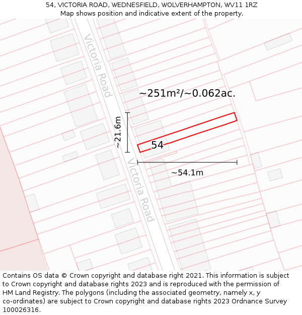 54, VICTORIA ROAD, WEDNESFIELD, WOLVERHAMPTON, WV11 1RZ: Plot and title map