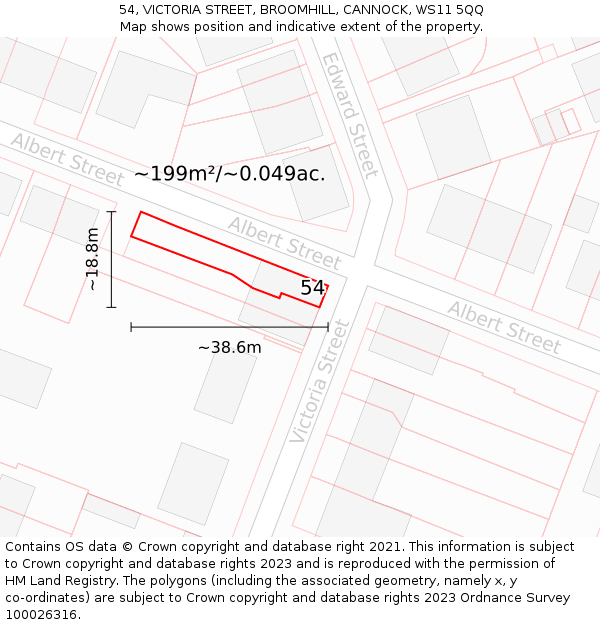 54, VICTORIA STREET, BROOMHILL, CANNOCK, WS11 5QQ: Plot and title map