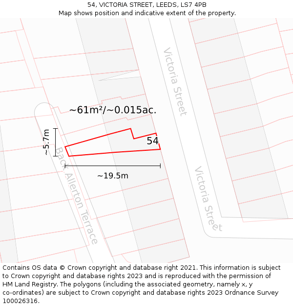 54, VICTORIA STREET, LEEDS, LS7 4PB: Plot and title map