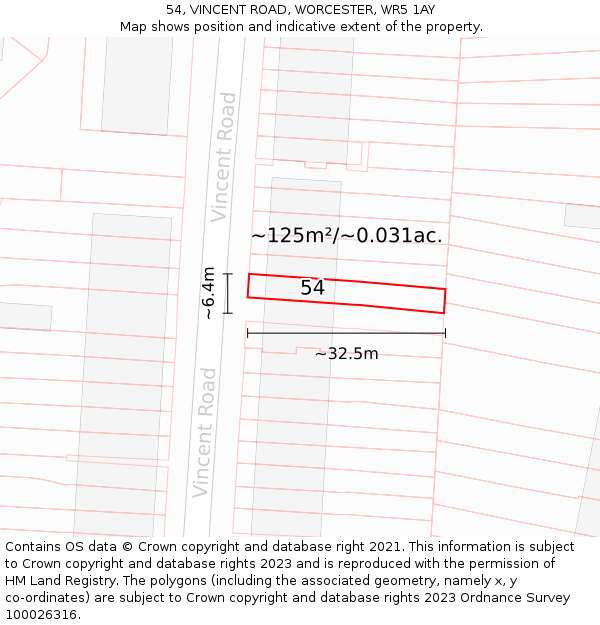 54, VINCENT ROAD, WORCESTER, WR5 1AY: Plot and title map