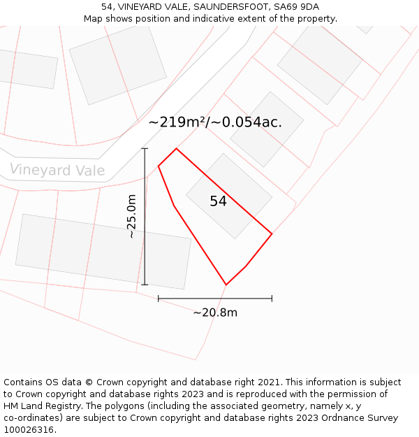 54, VINEYARD VALE, SAUNDERSFOOT, SA69 9DA: Plot and title map