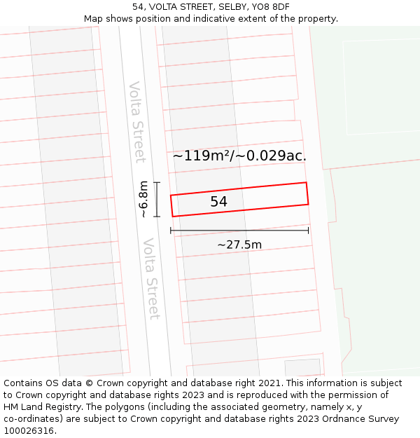 54, VOLTA STREET, SELBY, YO8 8DF: Plot and title map