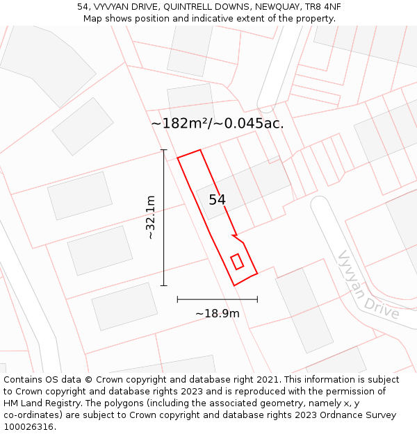 54, VYVYAN DRIVE, QUINTRELL DOWNS, NEWQUAY, TR8 4NF: Plot and title map