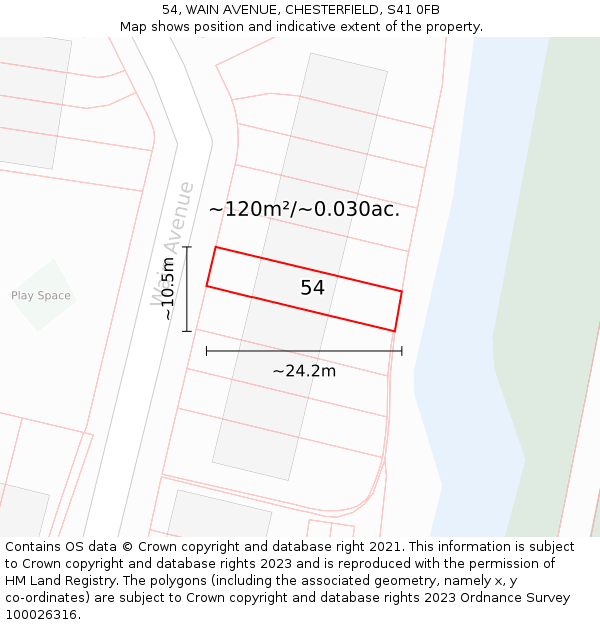 54, WAIN AVENUE, CHESTERFIELD, S41 0FB: Plot and title map