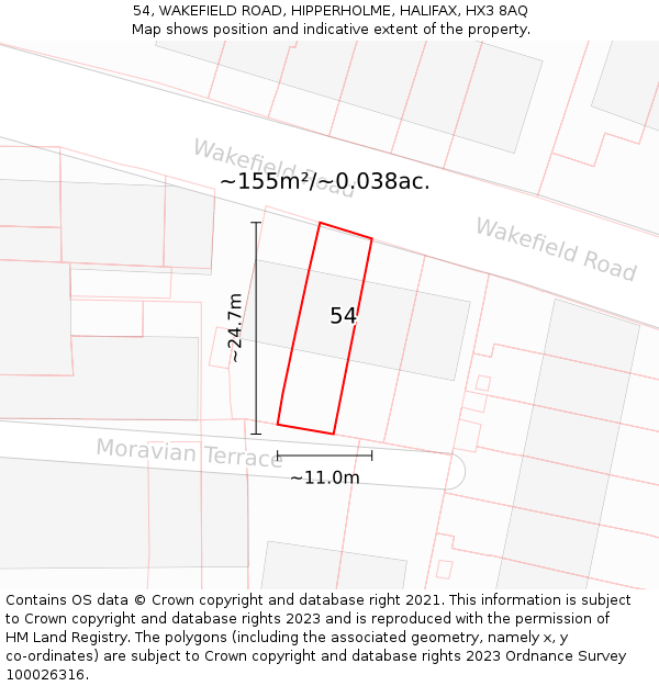 54, WAKEFIELD ROAD, HIPPERHOLME, HALIFAX, HX3 8AQ: Plot and title map