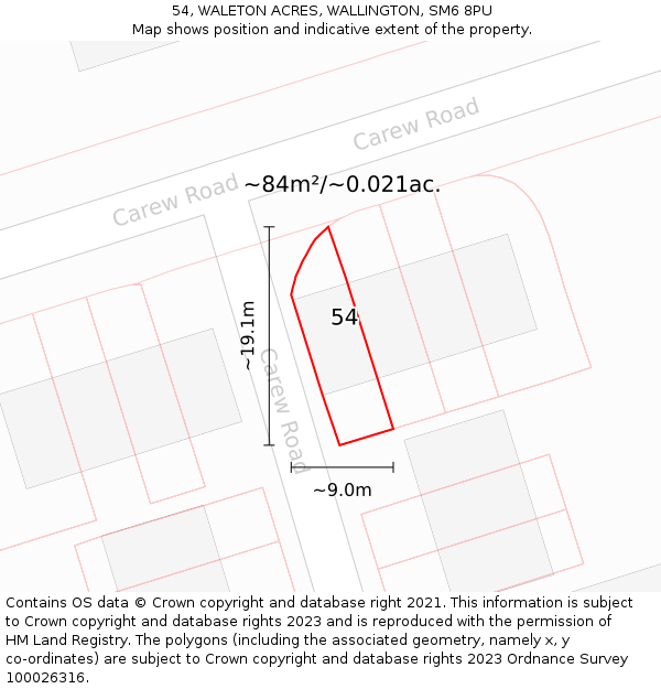 54, WALETON ACRES, WALLINGTON, SM6 8PU: Plot and title map