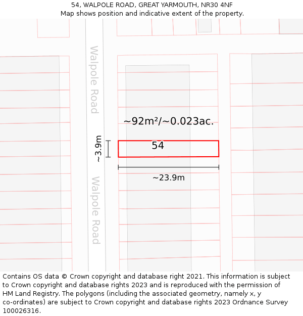 54, WALPOLE ROAD, GREAT YARMOUTH, NR30 4NF: Plot and title map