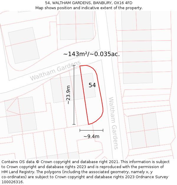 54, WALTHAM GARDENS, BANBURY, OX16 4FD: Plot and title map