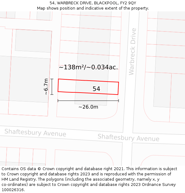 54, WARBRECK DRIVE, BLACKPOOL, FY2 9QY: Plot and title map