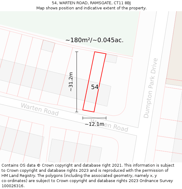 54, WARTEN ROAD, RAMSGATE, CT11 8BJ: Plot and title map