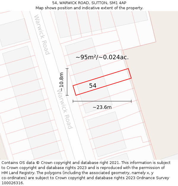 54, WARWICK ROAD, SUTTON, SM1 4AP: Plot and title map