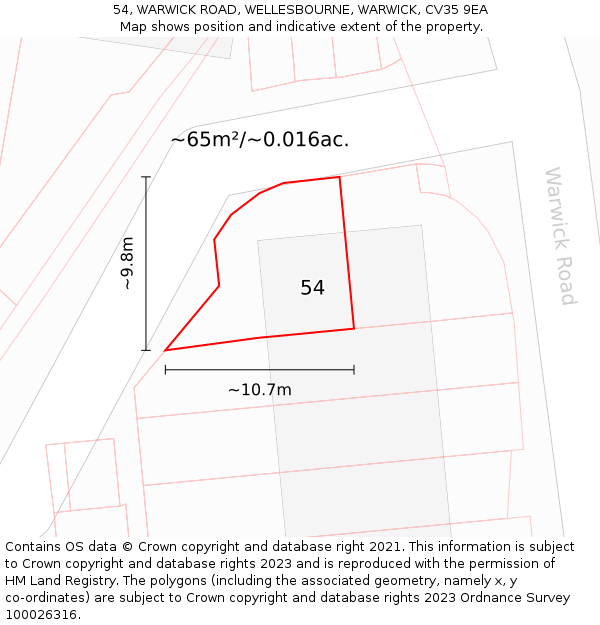54, WARWICK ROAD, WELLESBOURNE, WARWICK, CV35 9EA: Plot and title map