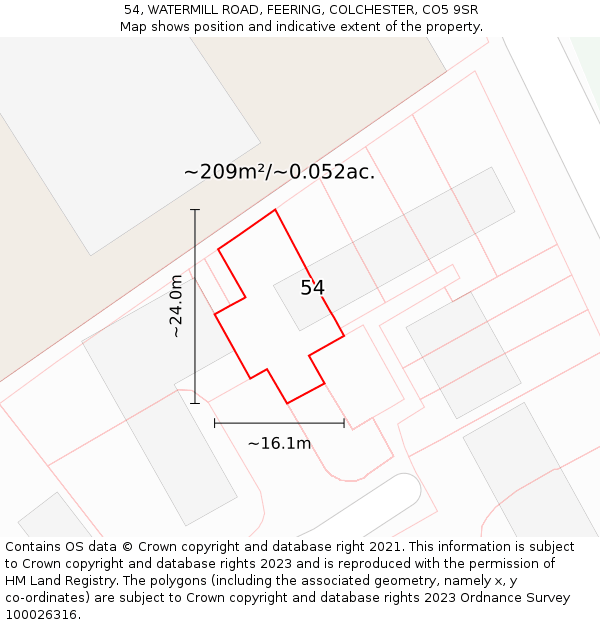 54, WATERMILL ROAD, FEERING, COLCHESTER, CO5 9SR: Plot and title map