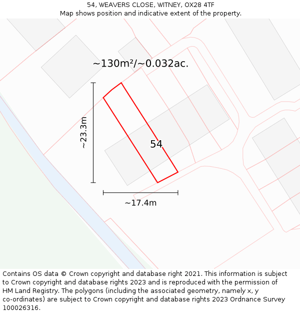 54, WEAVERS CLOSE, WITNEY, OX28 4TF: Plot and title map