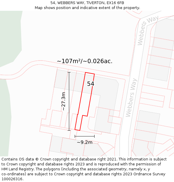 54, WEBBERS WAY, TIVERTON, EX16 6FB: Plot and title map