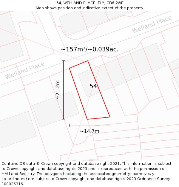 54, WELLAND PLACE, ELY, CB6 2WE: Plot and title map