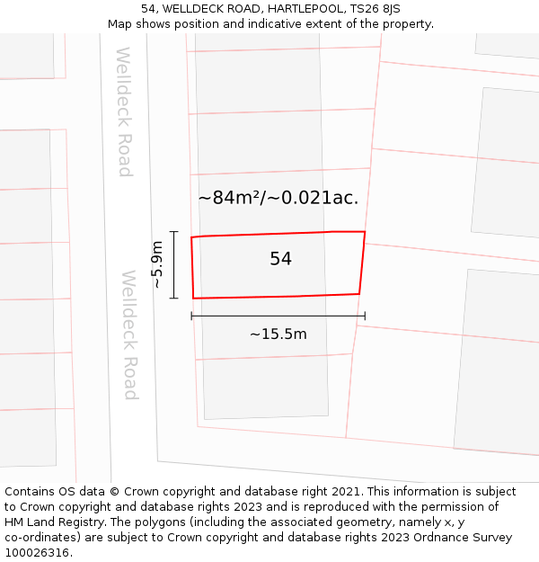 54, WELLDECK ROAD, HARTLEPOOL, TS26 8JS: Plot and title map