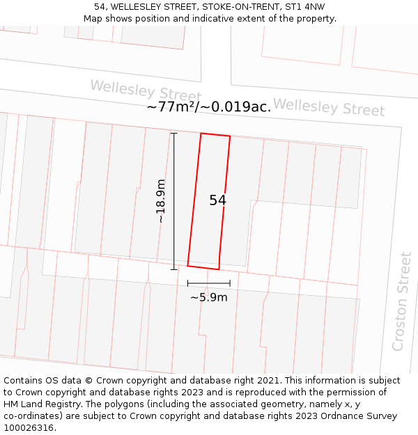 54, WELLESLEY STREET, STOKE-ON-TRENT, ST1 4NW: Plot and title map