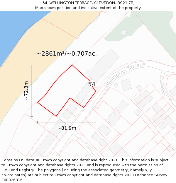 54, WELLINGTON TERRACE, CLEVEDON, BS21 7BJ: Plot and title map