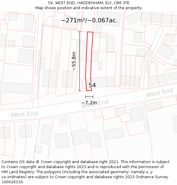 54, WEST END, HADDENHAM, ELY, CB6 3TE: Plot and title map