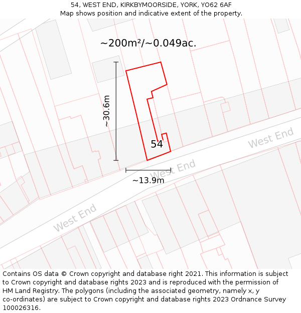 54, WEST END, KIRKBYMOORSIDE, YORK, YO62 6AF: Plot and title map