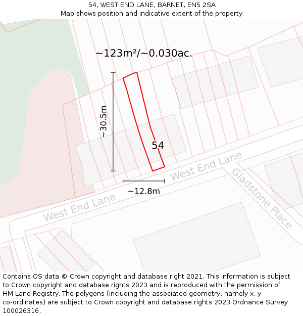 54, WEST END LANE, BARNET, EN5 2SA: Plot and title map