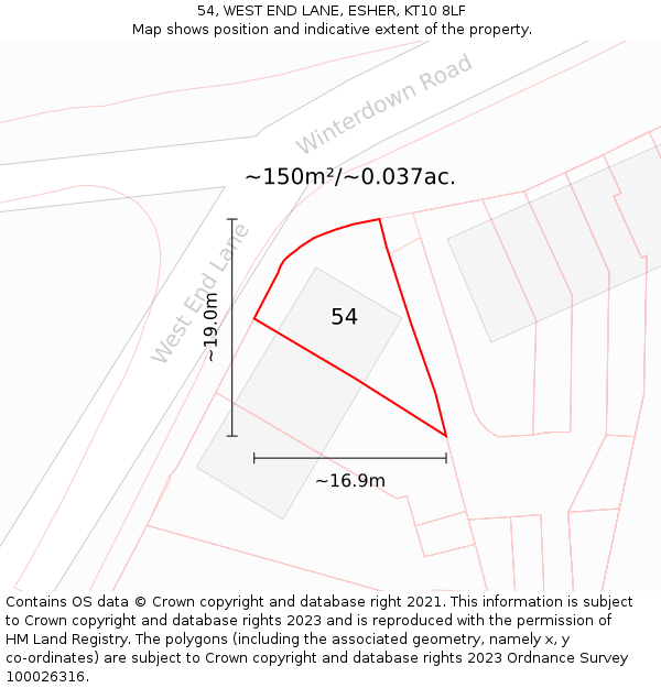 54, WEST END LANE, ESHER, KT10 8LF: Plot and title map