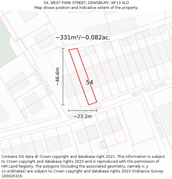 54, WEST PARK STREET, DEWSBURY, WF13 4LD: Plot and title map