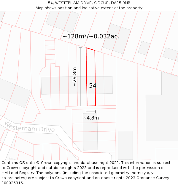 54, WESTERHAM DRIVE, SIDCUP, DA15 9NR: Plot and title map