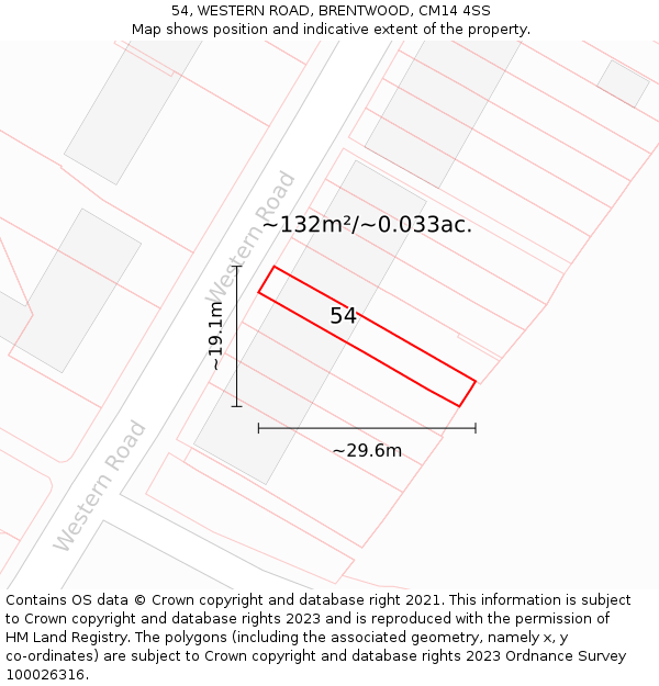 54, WESTERN ROAD, BRENTWOOD, CM14 4SS: Plot and title map