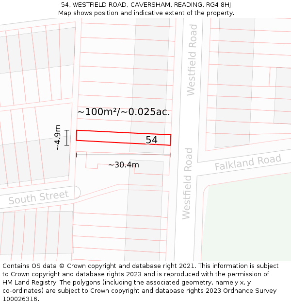 54, WESTFIELD ROAD, CAVERSHAM, READING, RG4 8HJ: Plot and title map
