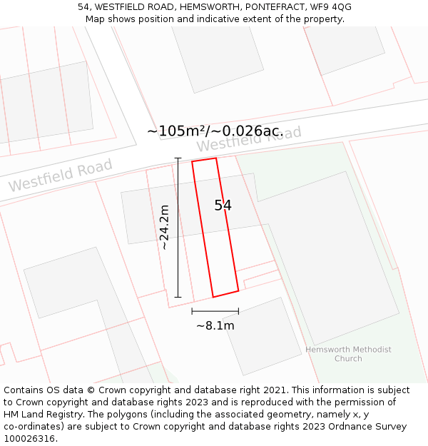 54, WESTFIELD ROAD, HEMSWORTH, PONTEFRACT, WF9 4QG: Plot and title map