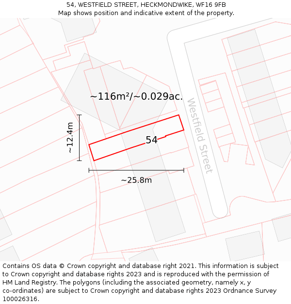 54, WESTFIELD STREET, HECKMONDWIKE, WF16 9FB: Plot and title map