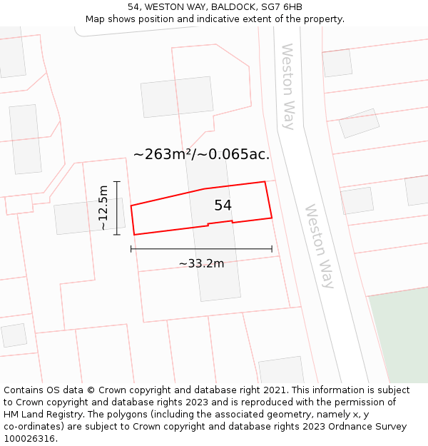 54, WESTON WAY, BALDOCK, SG7 6HB: Plot and title map