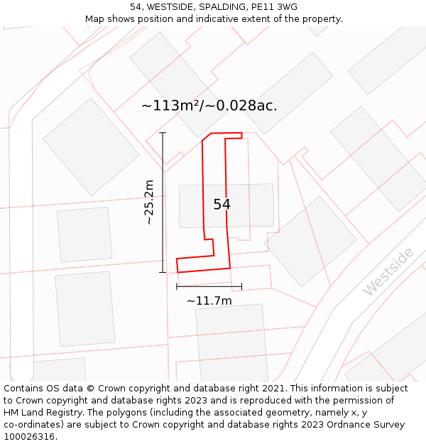 54, WESTSIDE, SPALDING, PE11 3WG: Plot and title map