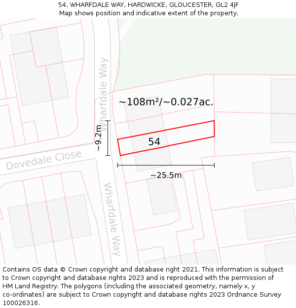 54, WHARFDALE WAY, HARDWICKE, GLOUCESTER, GL2 4JF: Plot and title map