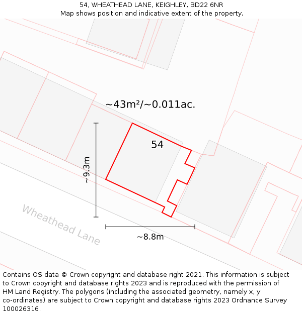 54, WHEATHEAD LANE, KEIGHLEY, BD22 6NR: Plot and title map