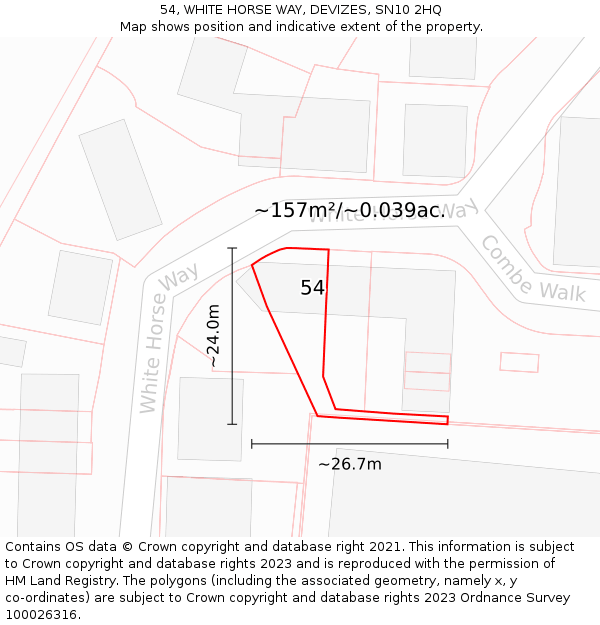 54, WHITE HORSE WAY, DEVIZES, SN10 2HQ: Plot and title map