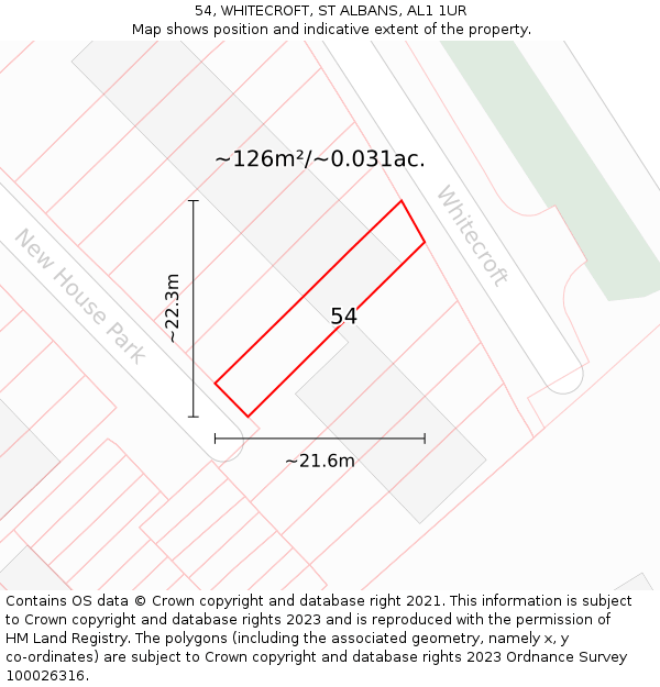 54, WHITECROFT, ST ALBANS, AL1 1UR: Plot and title map
