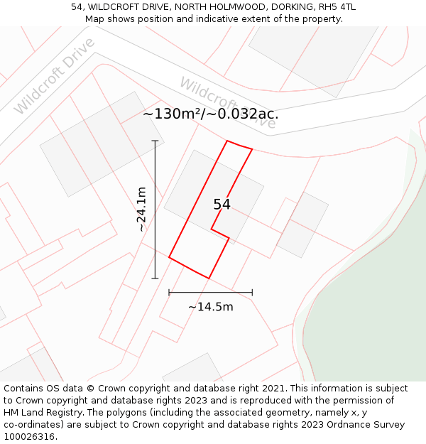 54, WILDCROFT DRIVE, NORTH HOLMWOOD, DORKING, RH5 4TL: Plot and title map