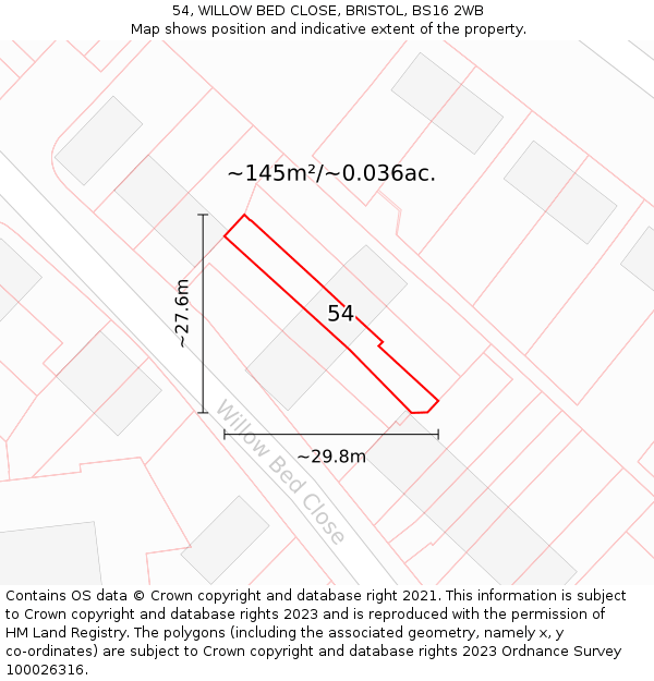 54, WILLOW BED CLOSE, BRISTOL, BS16 2WB: Plot and title map