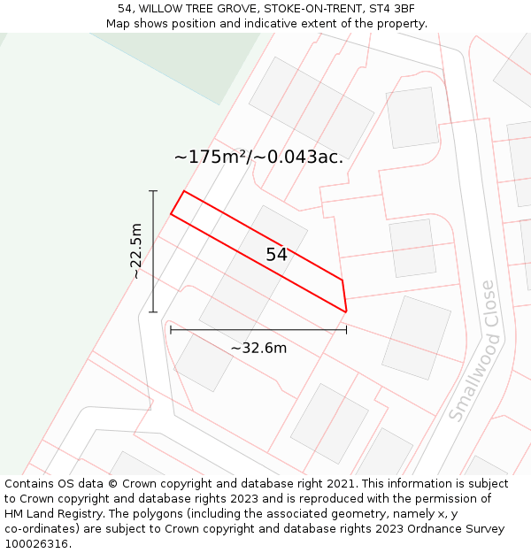 54, WILLOW TREE GROVE, STOKE-ON-TRENT, ST4 3BF: Plot and title map