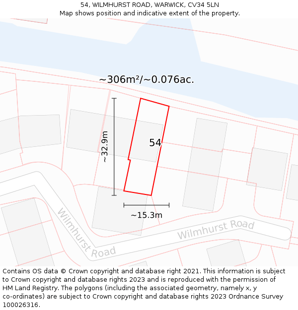 54, WILMHURST ROAD, WARWICK, CV34 5LN: Plot and title map