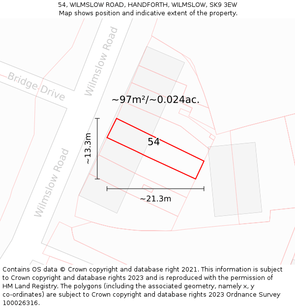54, WILMSLOW ROAD, HANDFORTH, WILMSLOW, SK9 3EW: Plot and title map