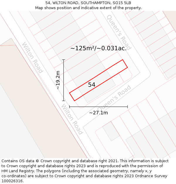 54, WILTON ROAD, SOUTHAMPTON, SO15 5LB: Plot and title map
