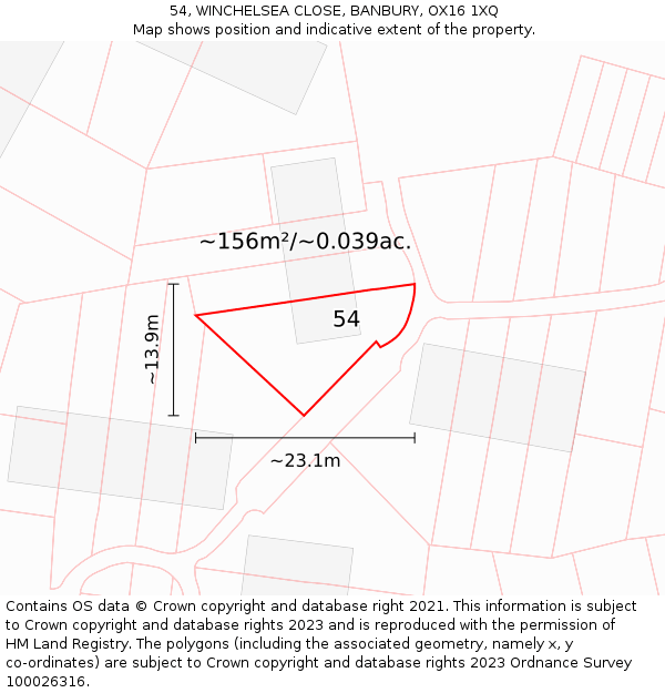 54, WINCHELSEA CLOSE, BANBURY, OX16 1XQ: Plot and title map